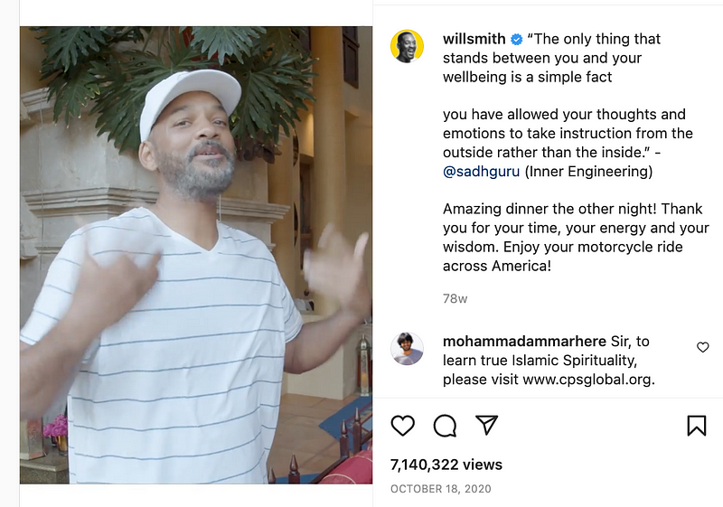 Will Smith engaging in spiritual reflection