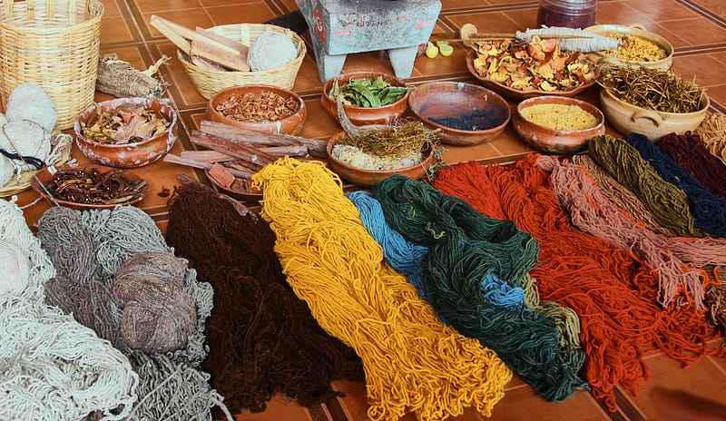 Fabrics dyed with natural dyes showcasing vibrant colors