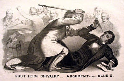 A lithograph depicting the assault on Sumner by Brooks