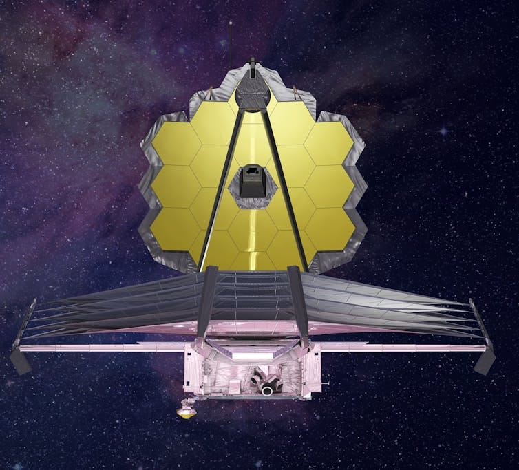 Front view illustration of the James Webb Space Telescope