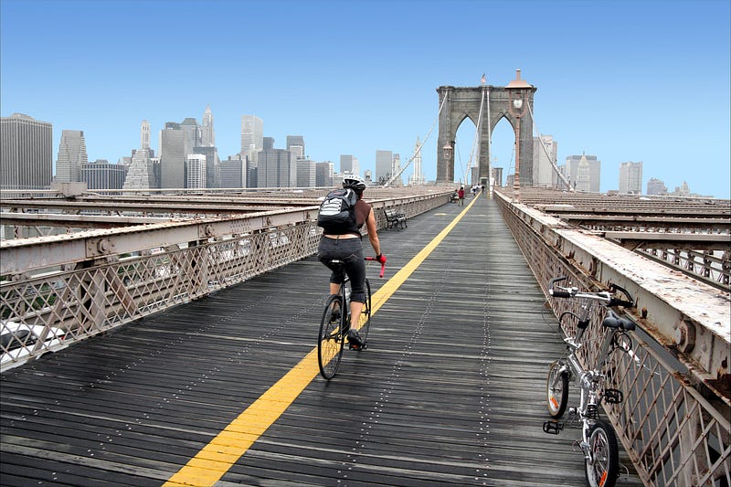 Cyclist on busy road