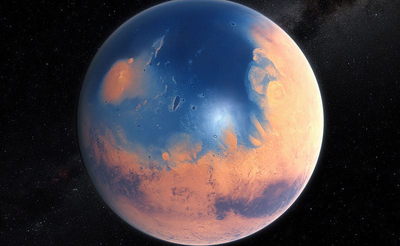 Artistic depiction of ancient Mars with an ocean