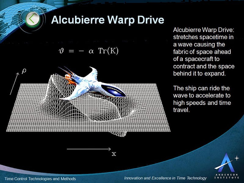 Conceptual illustration of a warp bubble around a spaceship