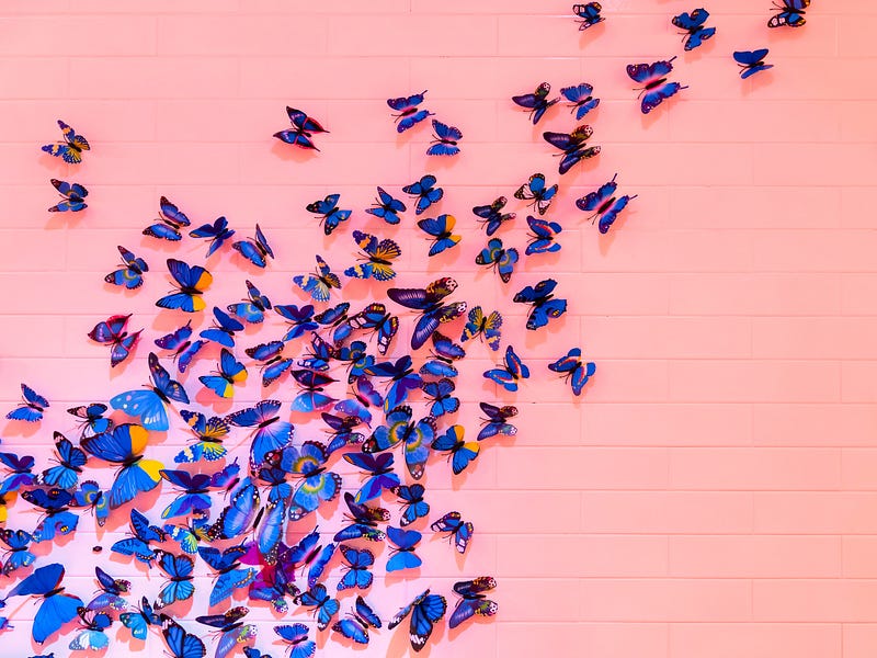 Butterflies fluttering around a tree