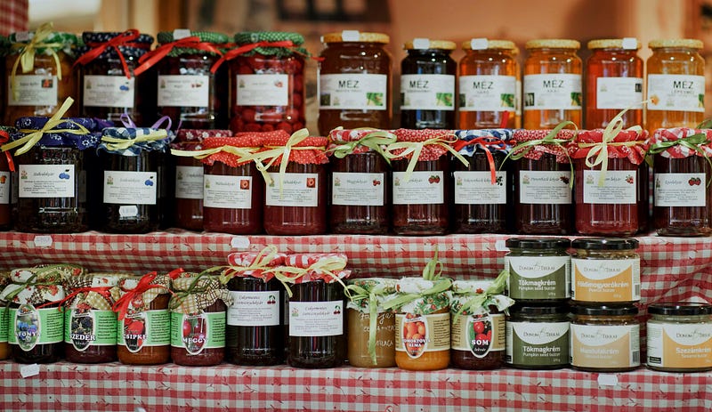 Assorted jam flavors in jars