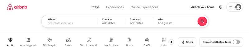 Airbnb user interface showcasing various rental options