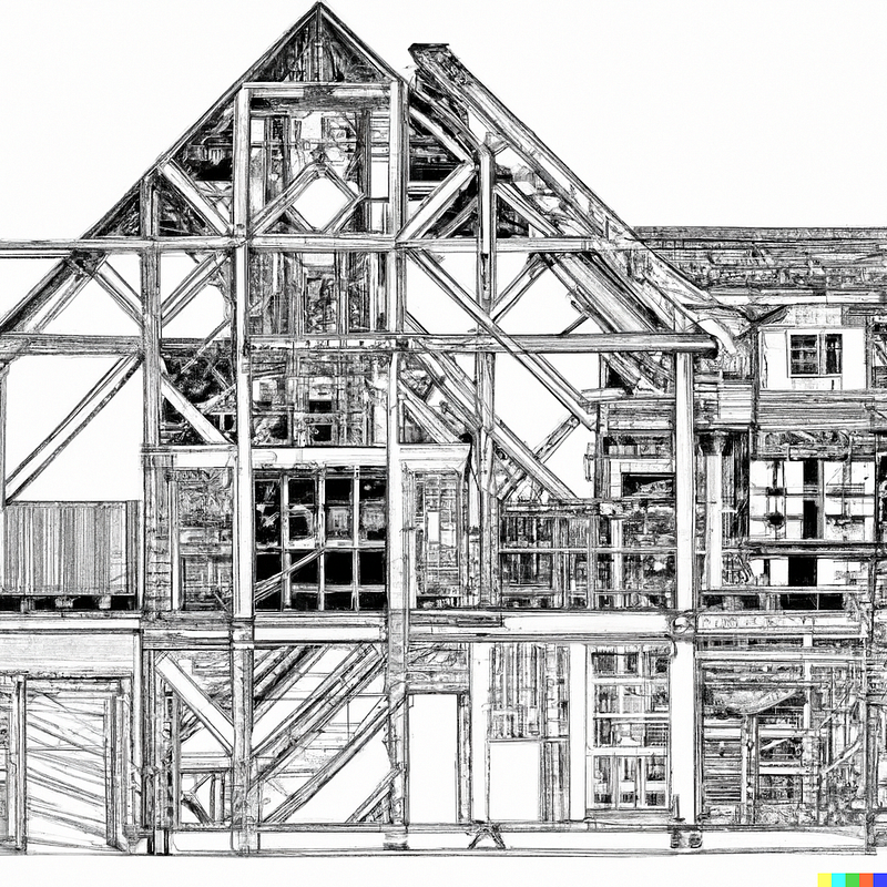 Architectural drawing of a fractal timber frame house