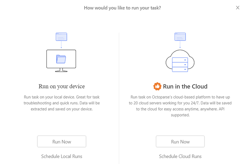 Run Task button in Octoparse