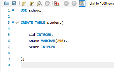 Table Structure for Student Data