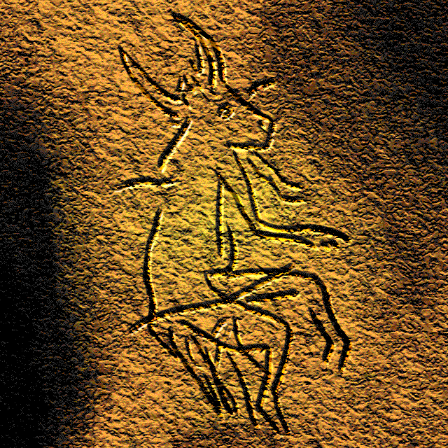 Paleolithic cave drawing representing early beliefs.