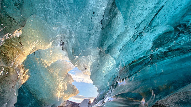 Intricate ice formations within Vatnajökull's caves