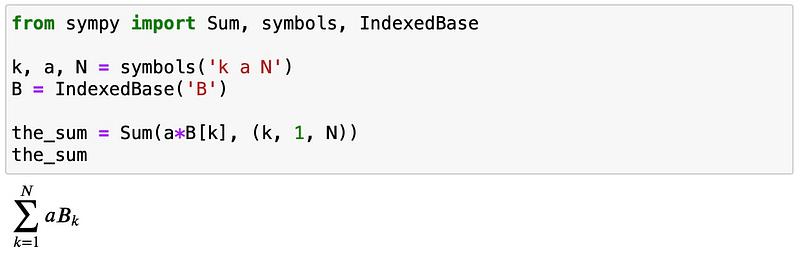 Example of a mathematical sum