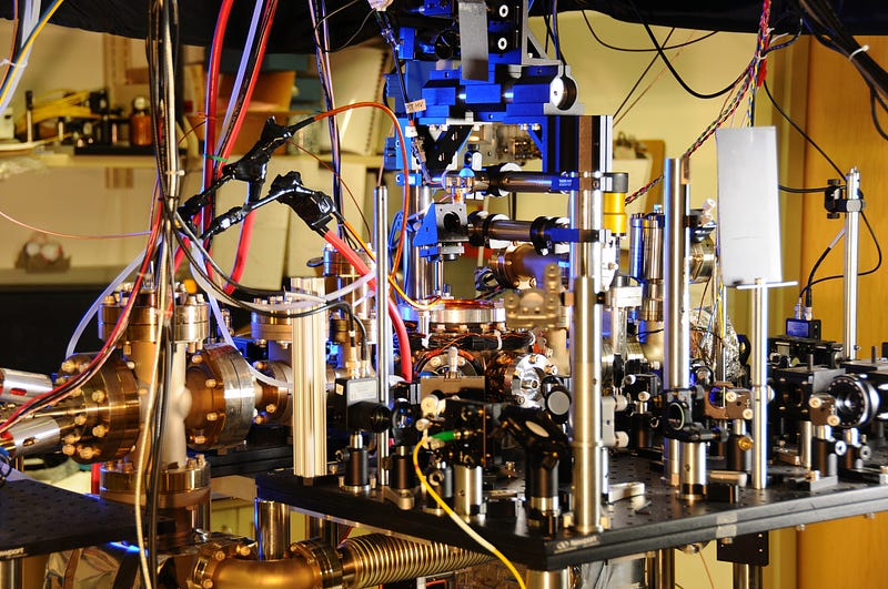 Diagram illustrating the components of an atomic clock