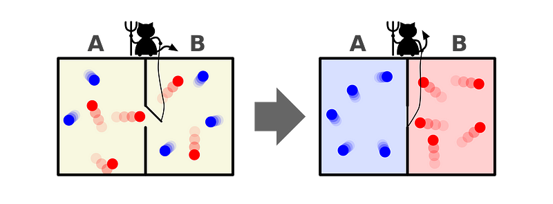 Illustration of Maxwell's Demon sorting particles