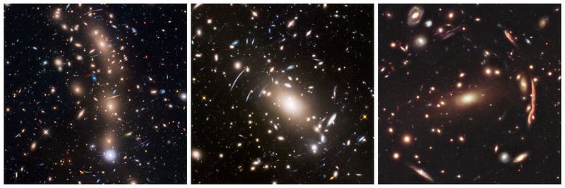 Astronomers study galaxy clusters to understand dark matter.