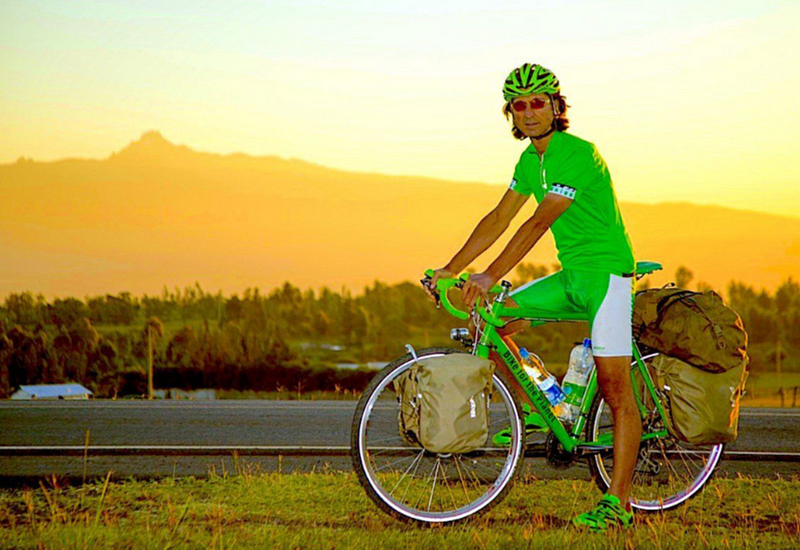 Michael Evertz taking a break during his journey.