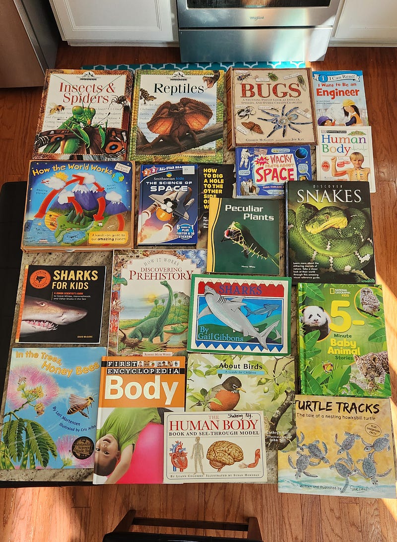 A collection of kids' science books