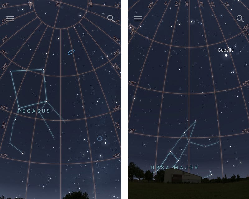 Screenshots of Stellarium app